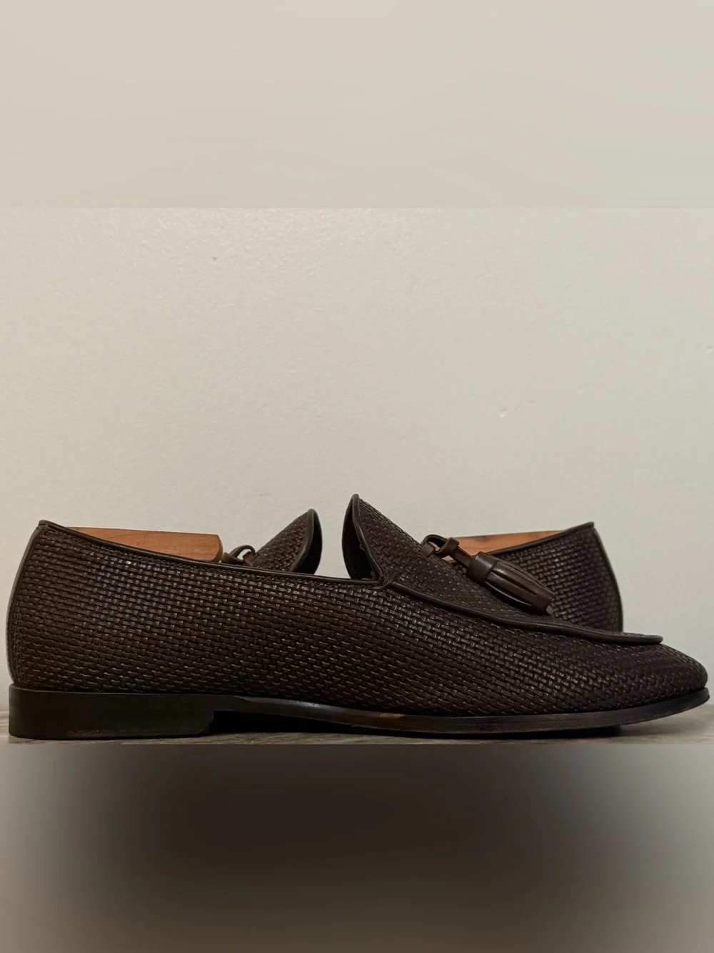 CANALI TASSEL LOAFERS BROWN 40 / 7 US LEATHER $1000 WOVEN INTRECCIATO  SHOES
